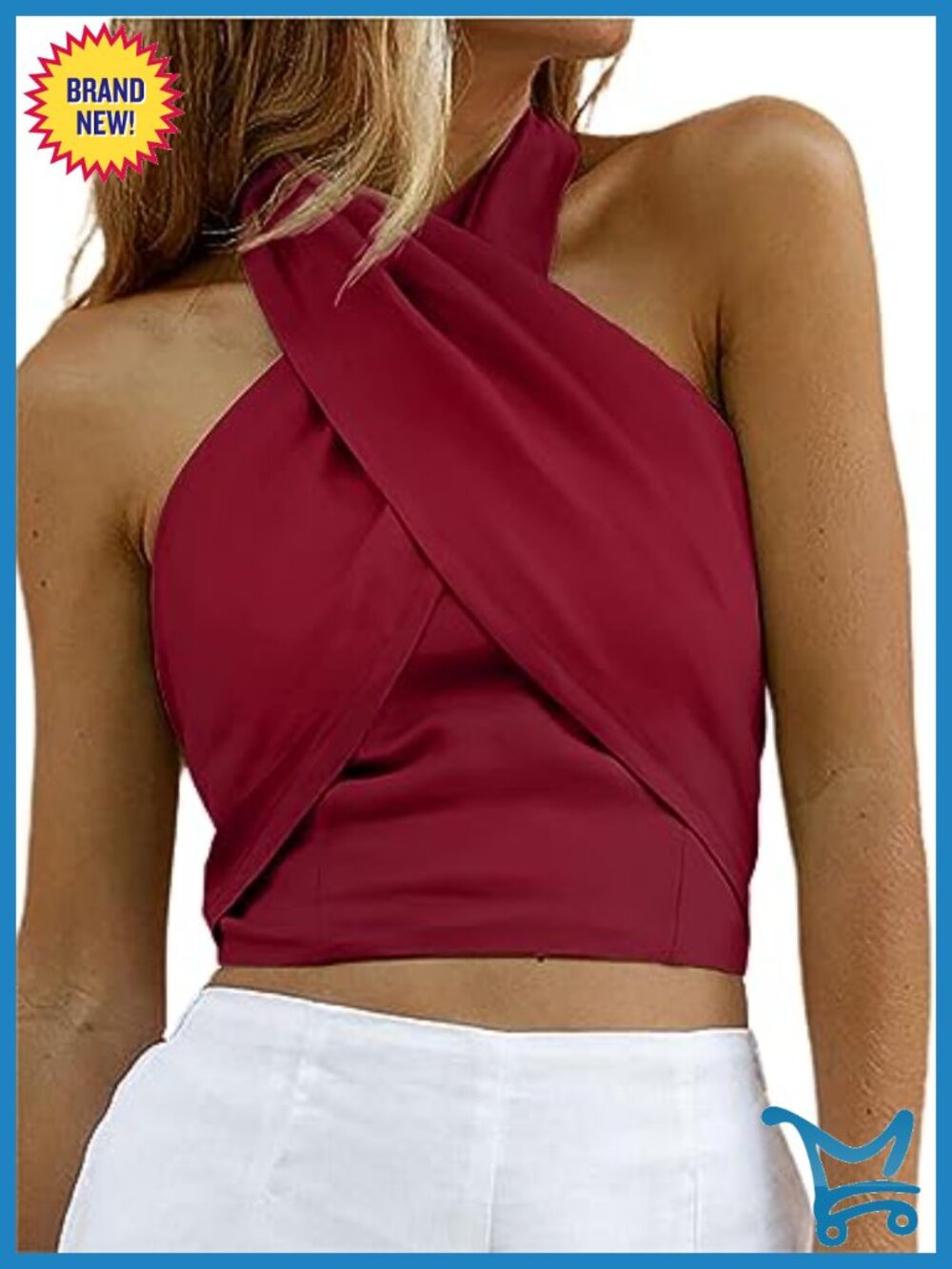 Women's Criss Cross Halter Sleeveless Wrap Front Backless Crop Top